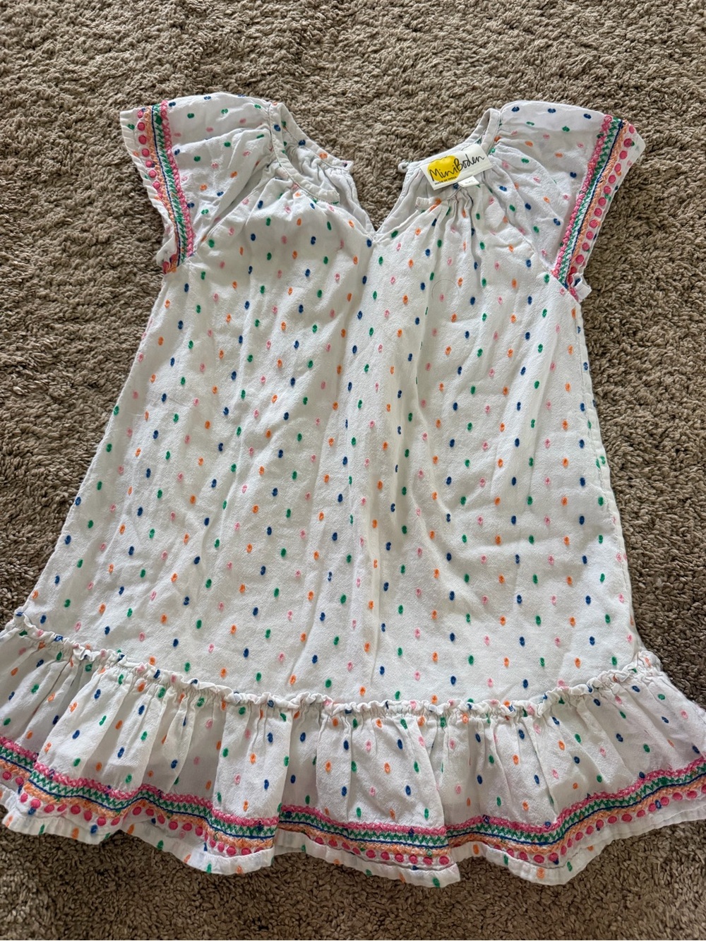 Mini Boden White Polka Dot Dress - Multicolor Dots | 3-4T - Picture 2 of 2